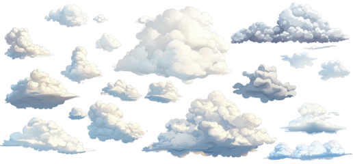Diverse clouds in various shapes and sizes