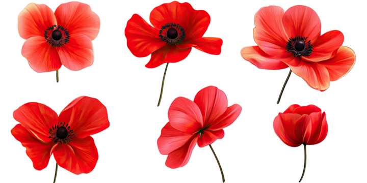 Vibrant red poppy flowers, detailed illustration - Powered by Adobe