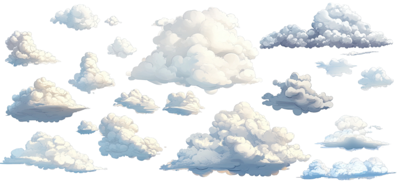 Diverse clouds in various shapes and sizes