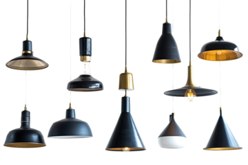 Assorted black and brass pendant lights