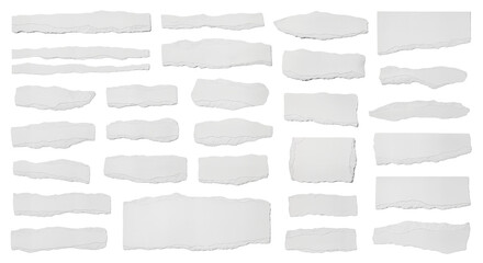 torn blank pages with uneven texture edges. set of ripped white paper sheets png isolated on...