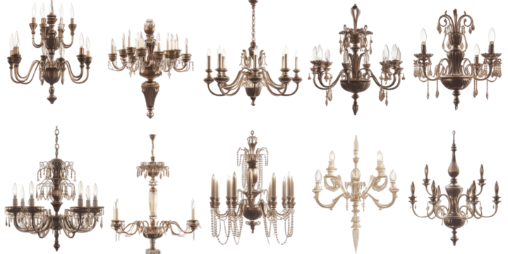 Ornate antique chandeliers in a collection