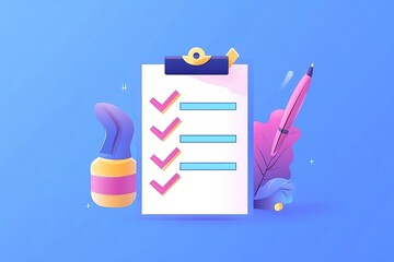 Approved checklist with pen on blue background, Vector illustration, Ai Generated