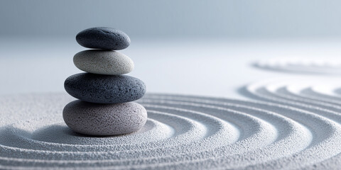 Balanced Zen Stones in Circular Sand Garden