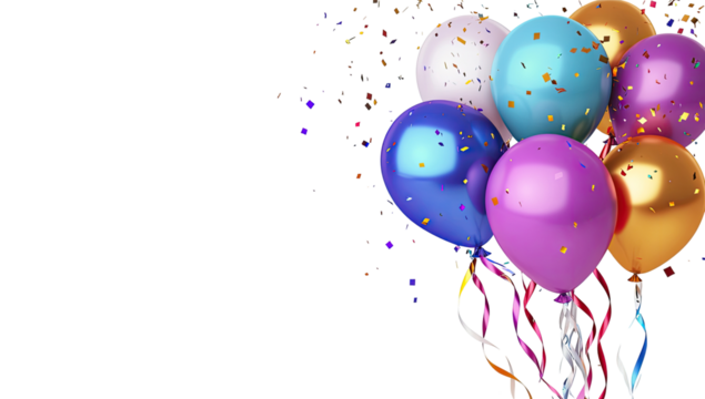 Colorful balloons and confetti on black background (3)