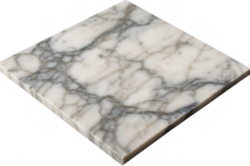 White marble slab with gray veins isolated on transparent background, perfect for architecture visualization or interior design projects