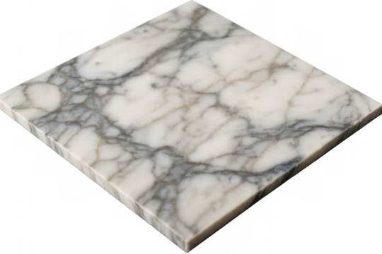 White marble slab with gray veins isolated on transparent background, perfect for architecture visualization or interior design projects