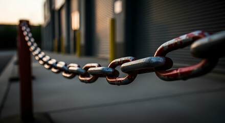 Obraz premium Industrial Chain Barrier On A Faded Sunset Securing Area And Property