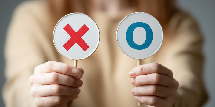 Hand Showing Yes and No Symbols on Cards