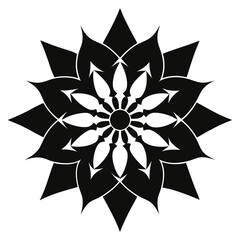 A highly symmetrical monochrome mandala with floral points, blending sharp structure and beauty.