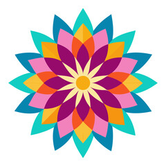 A kaleidoscopic mandala with radiating multicolored petals and a glowing central star.