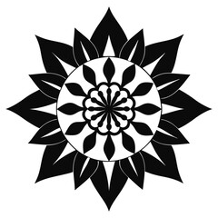 A highly symmetrical monochrome mandala with floral points, blending sharp structure and beauty.