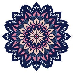 A complex mandala filled with interlocking floral motifs and bold outlines, creating a striking visual tapestry.