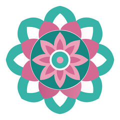A nature-themed mandala centered around a flower, radiating harmony through concentric petal rings.