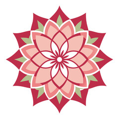 A thick-lined floral mandala with layered petals in radial symmetry, evoking unity and calmness.