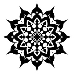 Monochrome mini mandalas, each uniquely symmetrical and artfully composed, presented as a cohesive set.