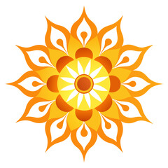 A radiant mandala of sun-inspired forms, glowing with energy through luminous swirling petals.