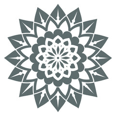 An elaborate mandala with petal-like radial forms and flowing bold lines, rich in ornamental detail.