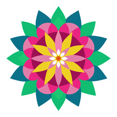 A floral mandala adorned with intricate petal designs and swirling patterns, reminiscent of decorative lacework.