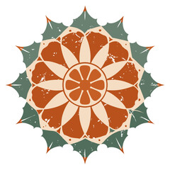 - A distressed, abstract mandala with a cracked, weathered surface, blending earthy colors and intricate, historic motifs.