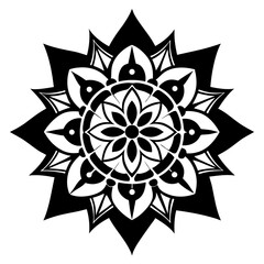 Traditional Black & White Mandala of Floral Geometry