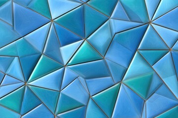 Blue geometric pattern with triangular shapes and metallic edges creating modern abstract design with cool color palette and dynamic texture