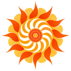 Fototapeta premium - A radiant, fiery mandala with swirling, vibrant orange and yellow patterns, resembling a solar bloom of light and warmth.