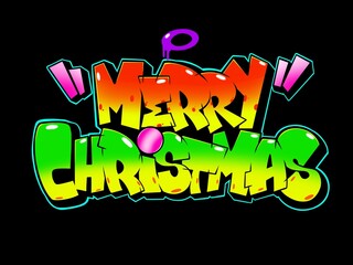 Merry Christmas graffiti lettering typography art illustration, bubble graffiti merry christmas