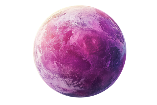 A stylized, vibrant purple and pink planet, resembling Earth, with a smooth, spherical shape and subtle surface texture