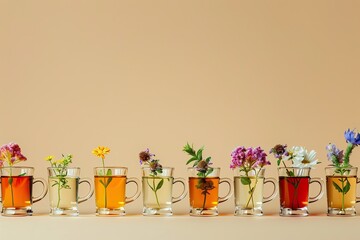 Pixel Perfect Picture of Line of Tea Glasses with Flowers