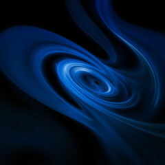 Abstract swirling blue and black vortex with smooth flowing lines and dynamic motion effects, creating a sense of depth and energy in a digital art style