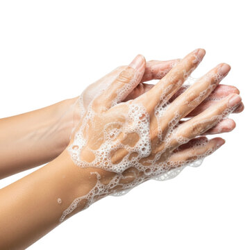 Close up of hands being washed with white soap suds, emphasizing hygiene and cleanliness. Ideal for health, sanitation, and personal care concepts.