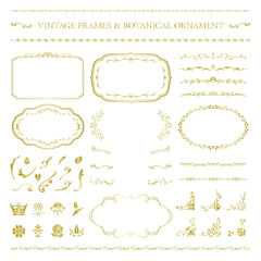 vintage frames & botanical ornament set gold／サンプルテキスト・背景無しで使いやすいセピアのビンテージボタニカルフレーム セット