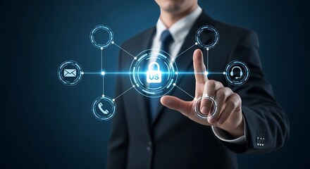 Business professional interacting with digital security interface