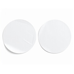  paper sticker label isolated with clipping path on white background. blank glued creased paper sheet mockup. 