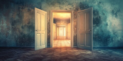 Obraz premium A dreamlike hallway where doors lead to completely different realities.