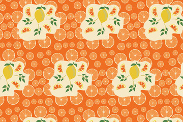 Lemon Orange Citrus Seamless Fruit Pattern Fruit Seamless Pattern Evoking Muted nostalgia, this delicate fruit pattern suits digital paper and packaging. 