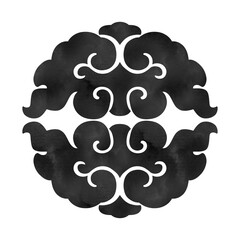 Japanese Mon Design “Kumo” (Cloud) Illustration – Watercolor Style, Black Background with White Lines, Hand-drawn with Clip Studio Paint