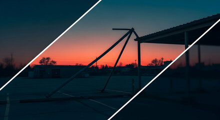 Fototapeta premium Urban Evening Serenity Empty Parking Lot Silhouette Against Colorful Horizon View
