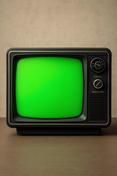 Close Up Footage of a Retro TV Set with Green Screen Mock Up Chroma Key Template Display