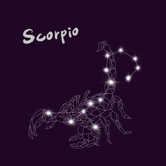 Scorpio Zodiac Sign – Digital Line Art Constellation with Glowing Stars (Part of 12 Constellations Series)