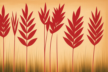 "Abstract Red Wheat on Beige Background"
