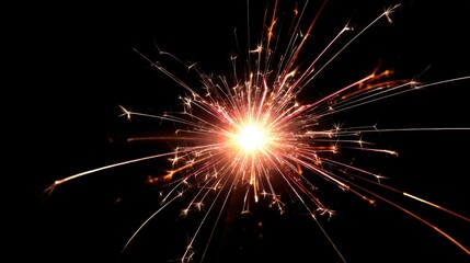 Obraz premium Close-up of a single bright firework burst with glowing white and red sparks against deep black.
