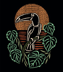 Colorful illustration in stylized lines of Toucan.