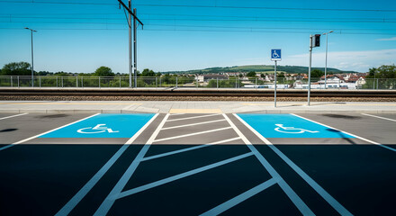 Accessible Parking Spaces At Railway Station On Bright Sunny Day