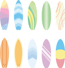 Flat Vector Illustration of Pastel Gradient Surfboard with Soft Wave Pattern for Summer Beach Design