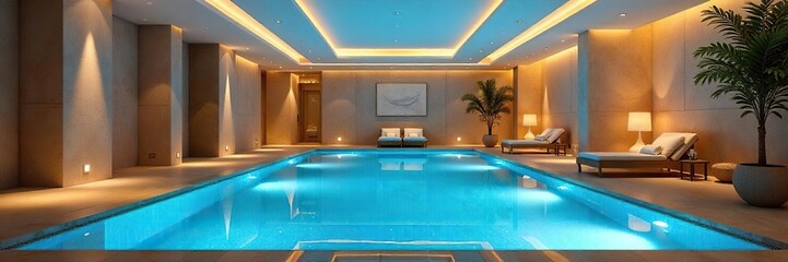 Tranquil Luxury Indoor Pool Modern Architecture, Serene Blue Water, Perfect for Relaxation and Wellness