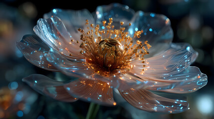 Titanium blossom in space with luminous circuit petals