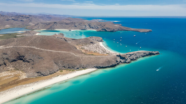 Balandra Beach from Above: Aerial Drone View of Turquoise Waters in La Paz Baja California Sur, Mexico