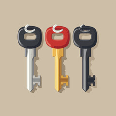 three keys from the apartment illustration, vector style simple color